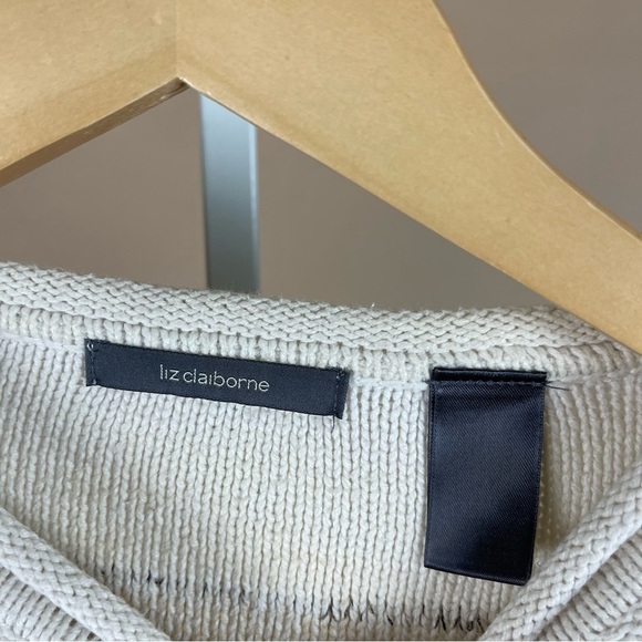 Liz Claiborne Size Medium Neutral Colorblock Stripe Crewneck Sweater Textured - Picture 4 of 6